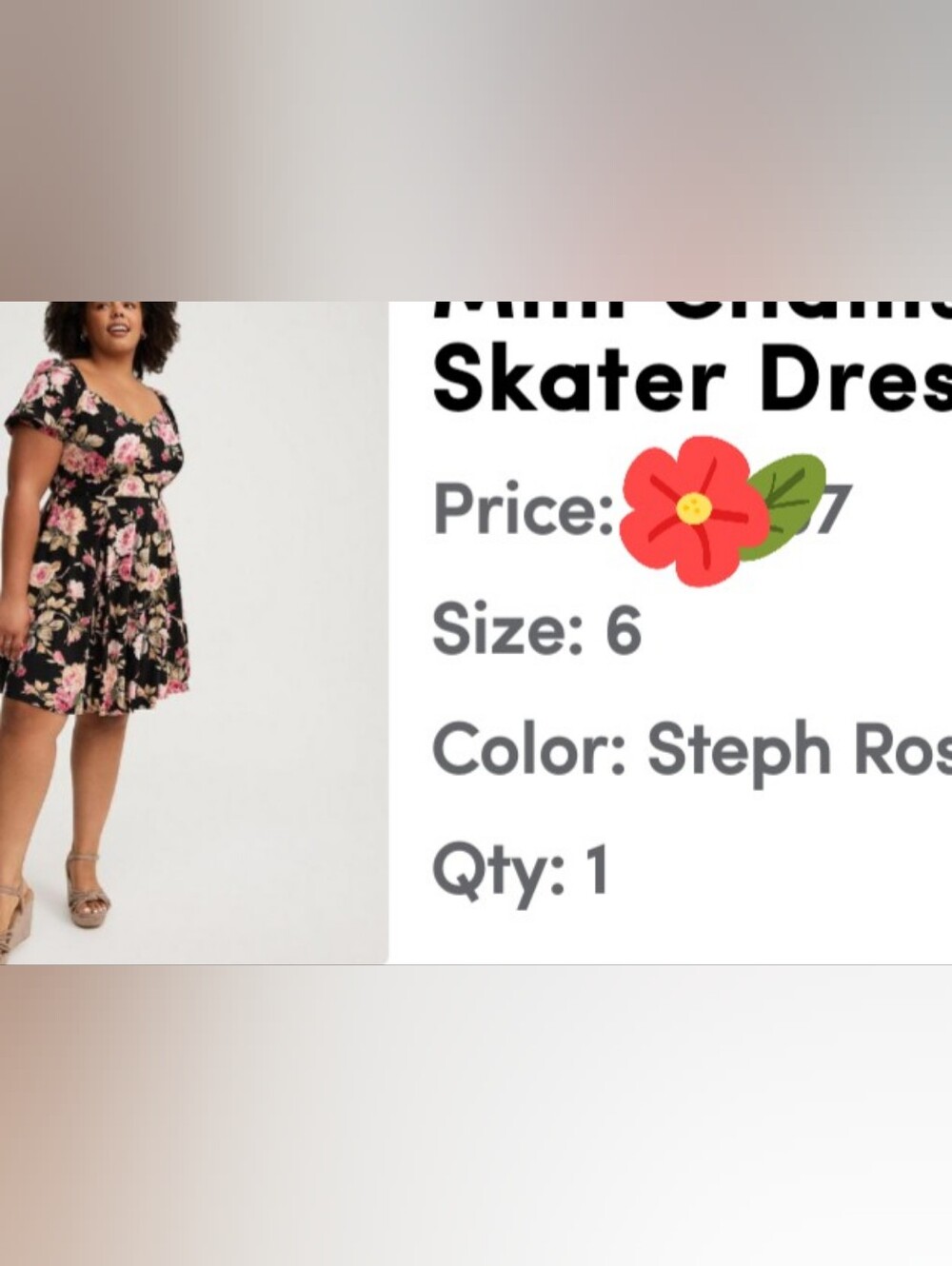 torrid Black Floral Mini Skater Dress with Pink Roses